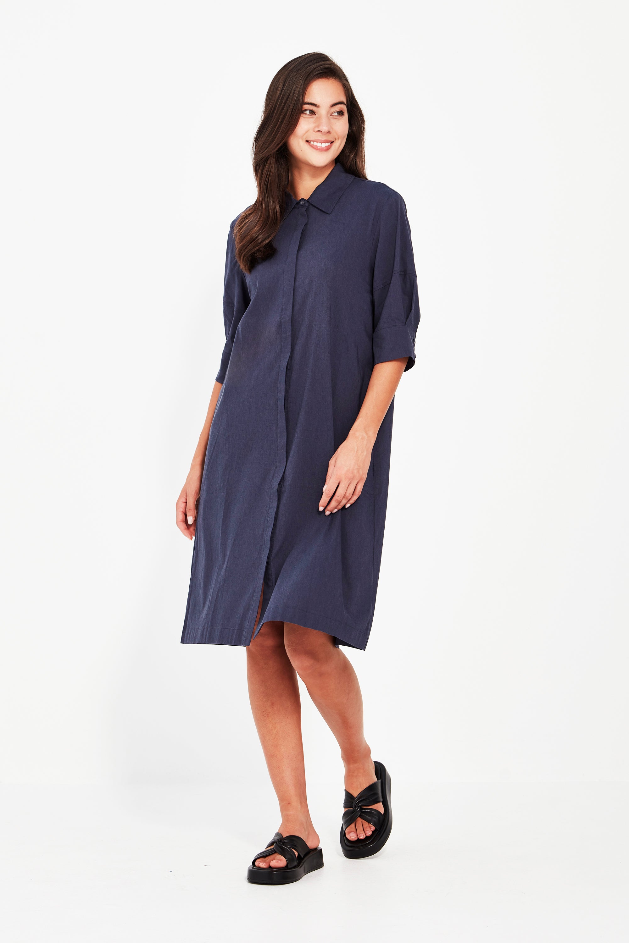 Acrobat Nori Dress in Denim Marle – Arielle Clothing