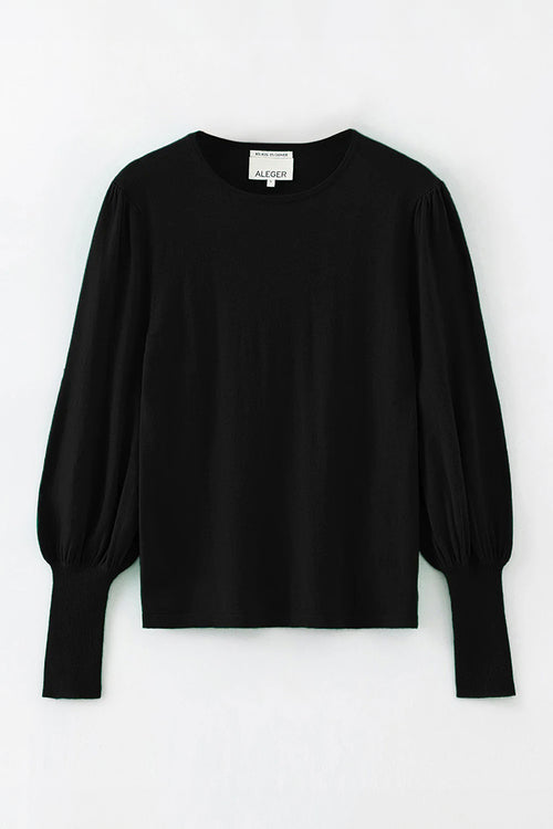 Aleger Cashmere Bell Sleeve Round Neck Sweater in Black - Arielle Clothing