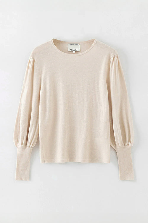 Aleger Cashmere Bell Sleeve Round Neck Sweater in Winter White - Arielle Clothing