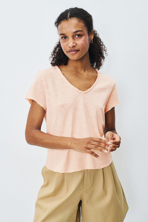 American Vintage Sonoma Short Sleeve V Neck Tee in Biscuit Vintage - Arielle Clothing