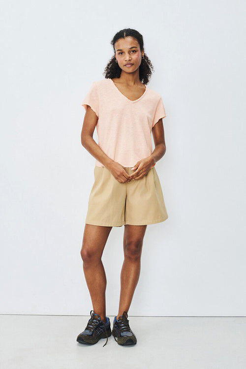 American Vintage Sonoma Short Sleeve V Neck Tee in Biscuit Vintage - Arielle Clothing