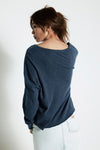 American Vintage Sonoma Long Sleeve V Neck Tee in Vintage Navy Blue - Arielle Clothing