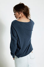American Vintage Sonoma Long Sleeve V Neck Tee in Vintage Navy Blue - Arielle Clothing