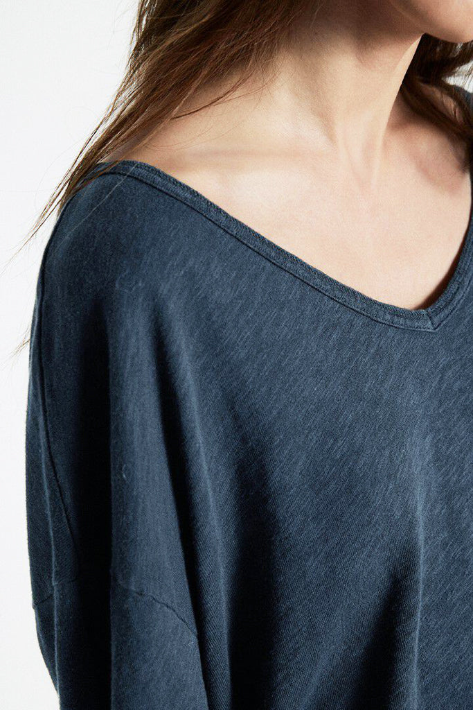 American Vintage Sonoma Long Sleeve V Neck Tee in Vintage Navy Blue - Arielle Clothing