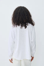 American Vintage Sonoma Long Sleeve V Neck Tee in White - Arielle Clothing