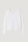 American Vintage Sonoma Long Sleeve V Neck Tee in White - Arielle Clothing