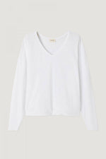 American Vintage Sonoma Long Sleeve V Neck Tee in White - Arielle Clothing