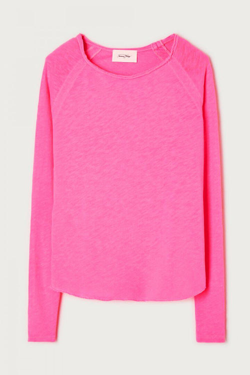 American Vintage Sonoma Boat Neck Long Sleeve Tee in Fluorescent Acid Pink - Arielle Clothing