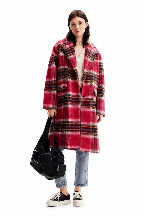 Desigual Plaid Wool Coat in Rose - Arielle Clothing