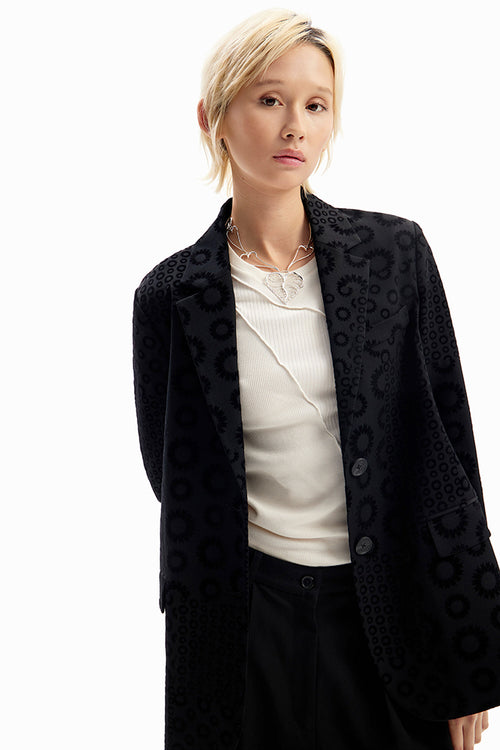 Desigual Geometric Flocked Blazer in Black - Arielle Clothing