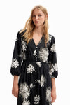 Desigual Floral Midi Shirt Dress in Black - Arielle Clothing