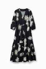 Desigual Floral Midi Shirt Dress in Black - Arielle Clothing