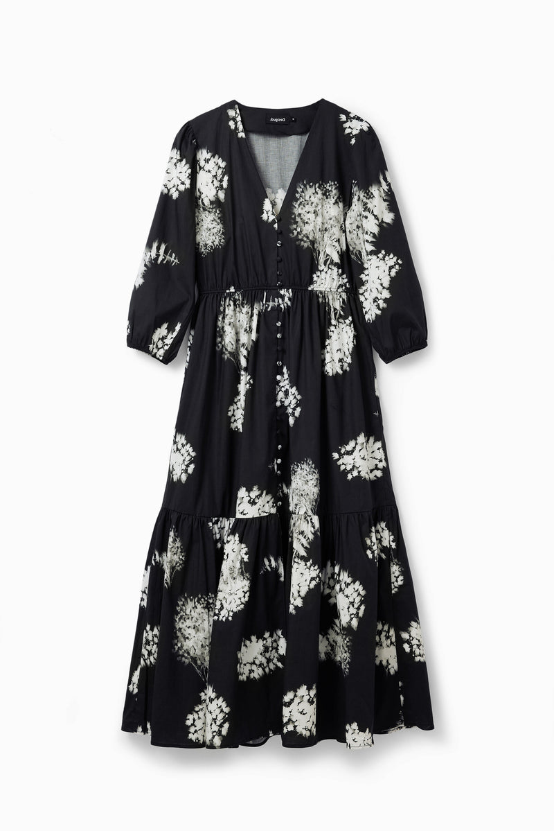 Desigual Floral Midi Shirt Dress in Black - Arielle Clothing