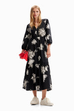 Desigual Floral Midi Shirt Dress in Black - Arielle Clothing
