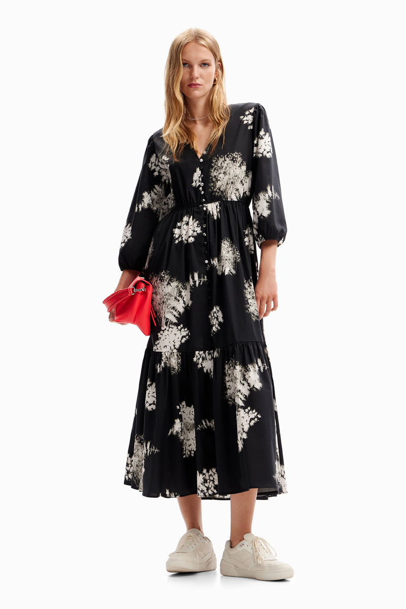 Desigual Floral Midi Shirt Dress in Black - Arielle Clothing