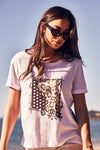 Verge Dusty Tee in White with Black Print - Arielle Clothing