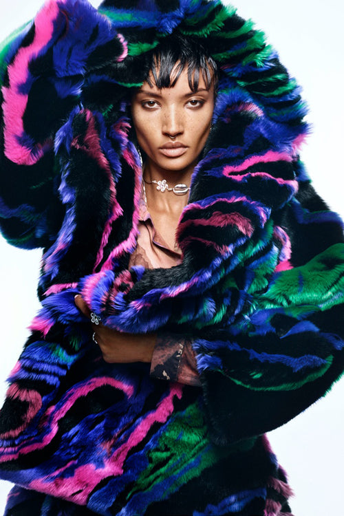 M. Christian Lacroix Fur Effect Coat in Multi - Arielle Clothing