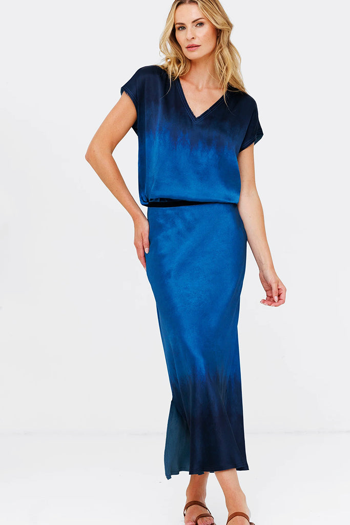 Go Slik Long For It Bias Cut Silk Skirt in Tangled Up In Blue - Arielle Clothing