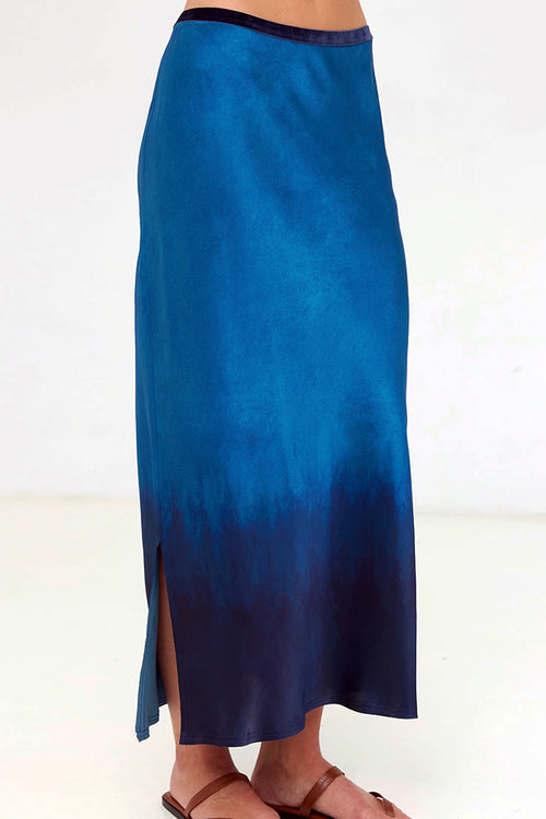 Go Slik Long For It Bias Cut Silk Skirt in Tangled Up In Blue - Arielle Clothing