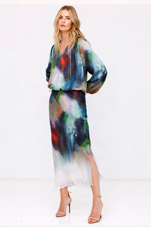 Go Long For It Silk Bias Cut Skirt in Drape Painting - Arielle Clothing