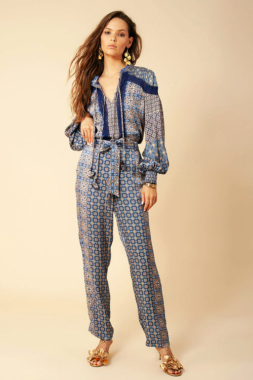 Hale Bob Adelaide Crochet Trim Top in Blue - Arielle Clothing