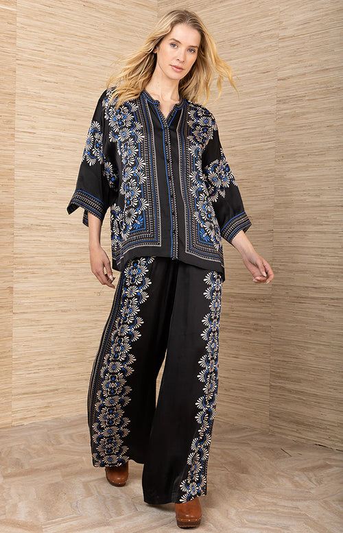 Hale Bob Zaria Charmeuse Kimono Top in Black - Arielle Clothing