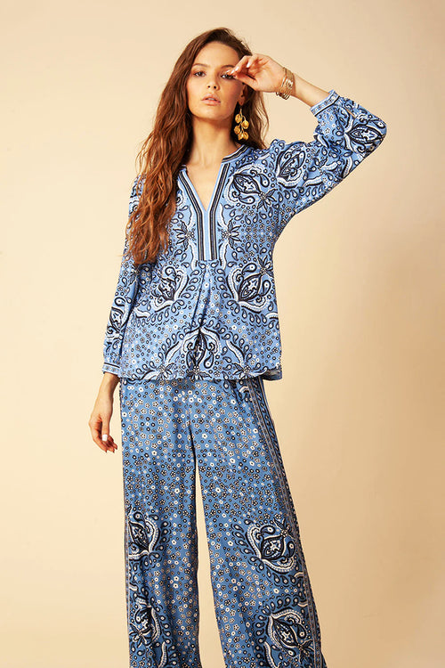 Hale Bob Shira Matte Jersey Top in Blue - Arielle Clothing