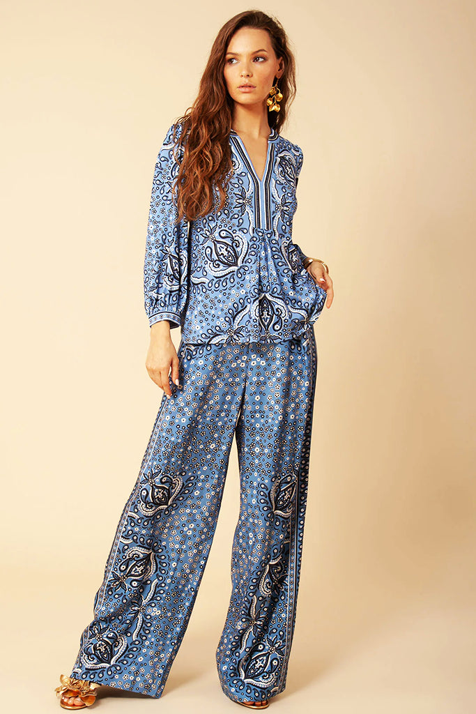 Hale Bob Shira Matte Jersey Top in Blue - Arielle Clothing