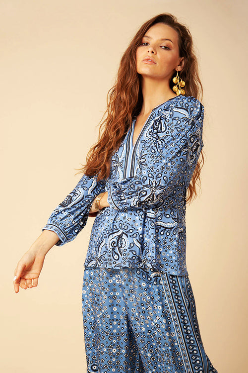 Hale Bob Shira Matte Jersey Top in Blue - Arielle Clothing