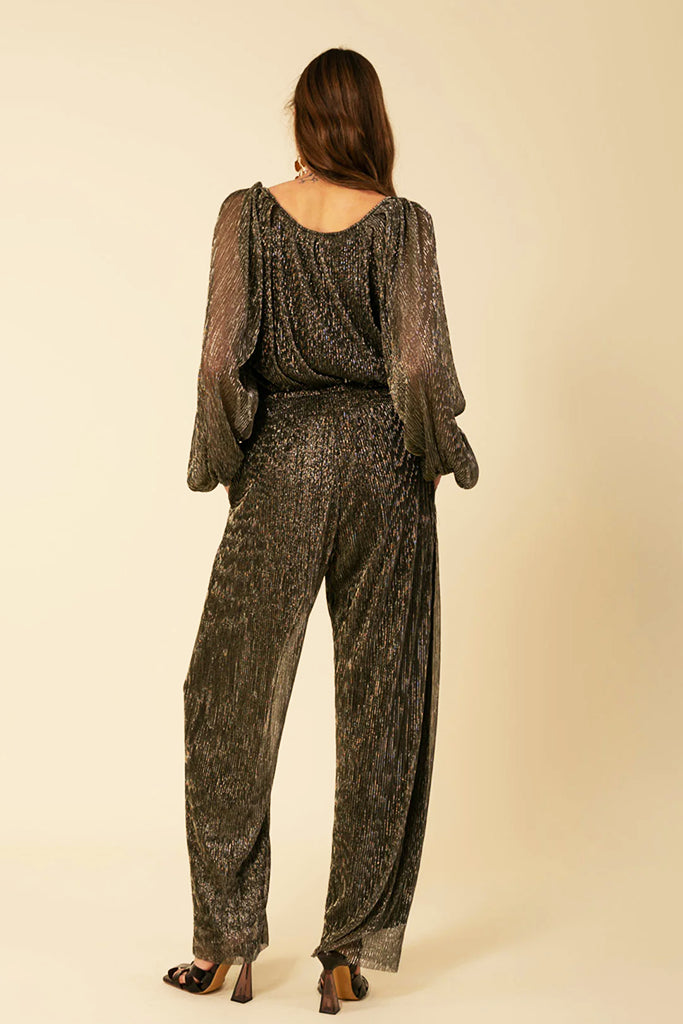 Hale Bob Clemence Lurex Crinkle Mesh Pants in Black - Arielle Clothing