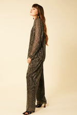 Hale Bob Clemence Lurex Crinkle Mesh Pants in Black - Arielle Clothing