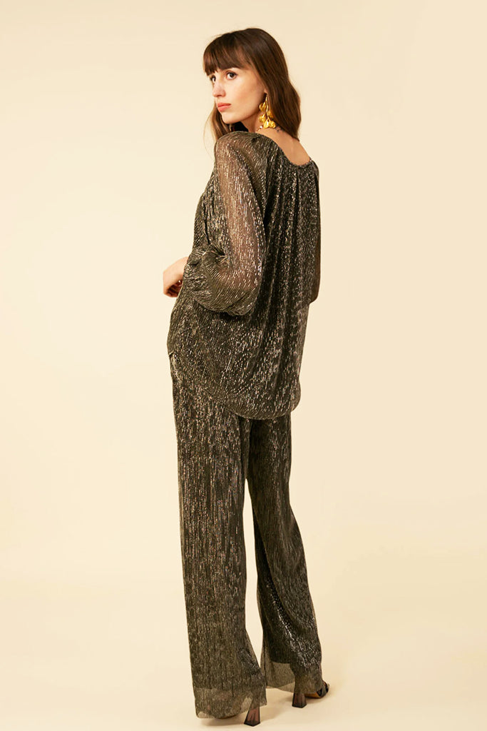 Hale Bob Clemence Lurex Crinkle Mesh Pants in Black - Arielle Clothing