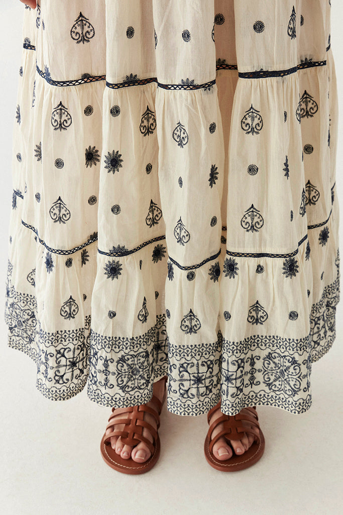 Maison Hotel Caroline Embroidered Maxi Dress in Off-White - Arielle Clothing