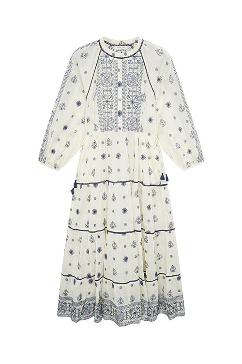 Maison Hotel Caroline Embroidered Maxi Dress in Off-White - Arielle Clothing