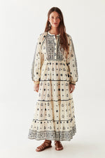 Maison Hotel Caroline Embroidered Maxi Dress in Off-White - Arielle Clothing