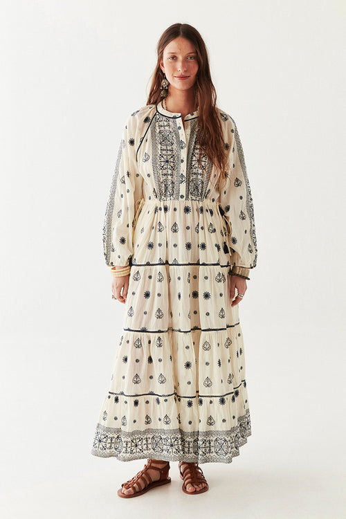 Maison Hotel Caroline Embroidered Maxi Dress in Off-White - Arielle Clothing