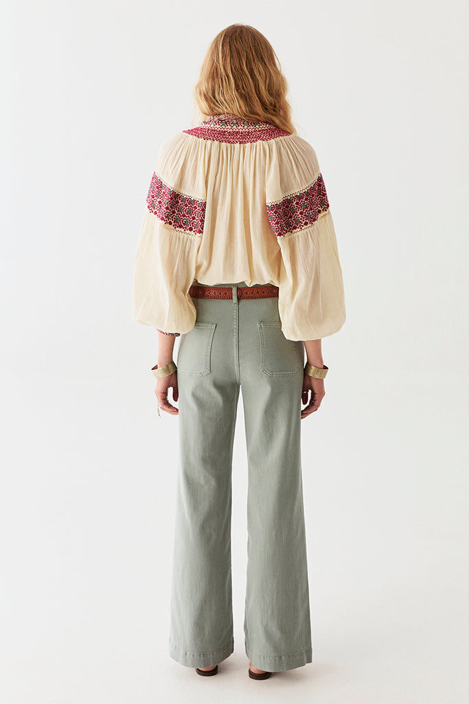 Maison Hotel Edna Heritage Pants in Dark Aqua - Arielle Clothing