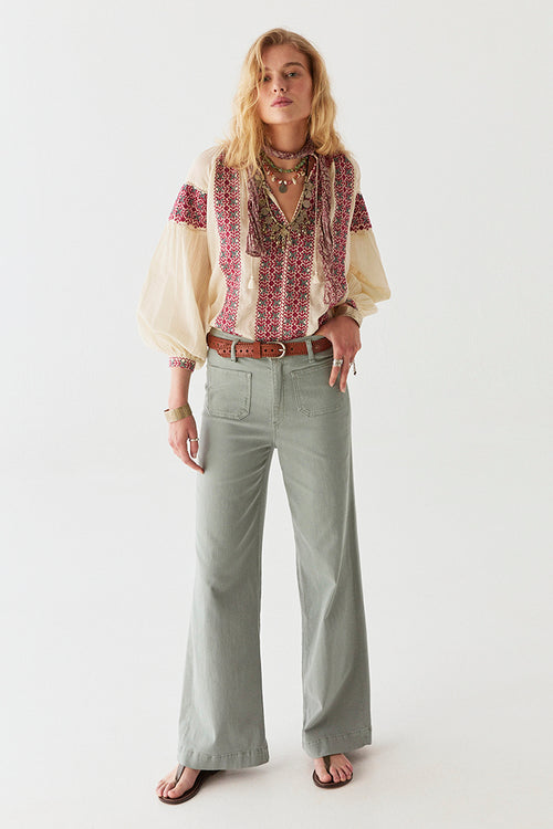Maison Hotel Edna Heritage Pants in Dark Aqua - Arielle Clothing