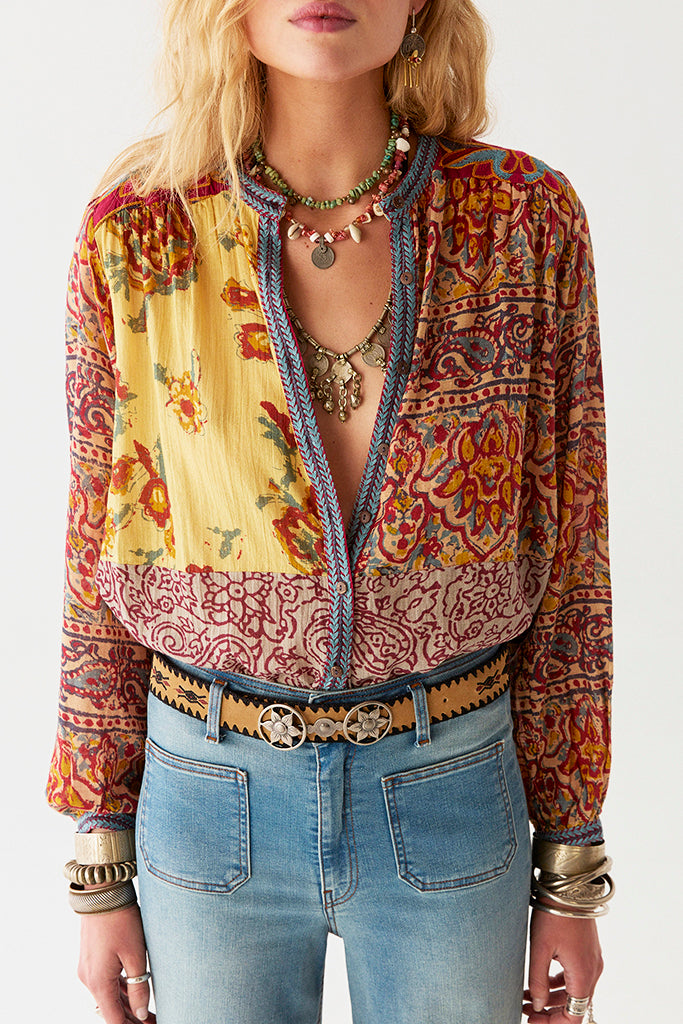 Maison Hotel Leandra Blouse in Patchwork - Arielle Clothing