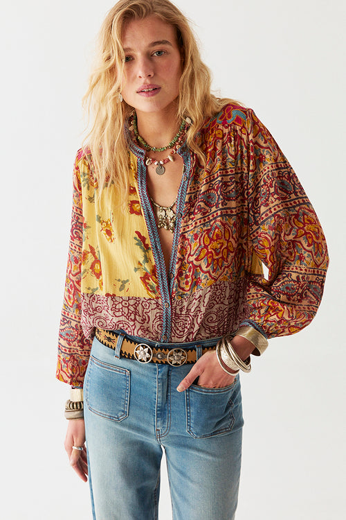 Maison Hotel Leandra Blouse in Patchwork - Arielle Clothing