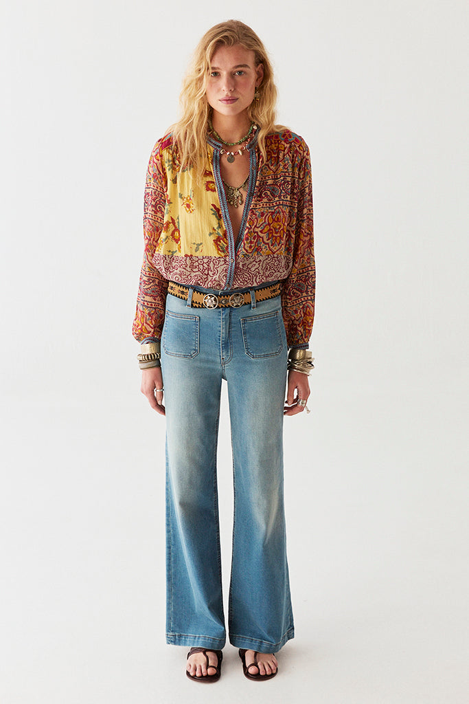 Maison Hotel Leandra Blouse in Patchwork - Arielle Clothing