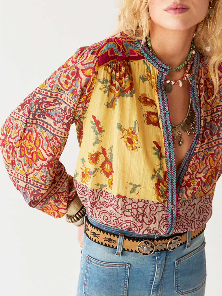 Maison Hotel Leandra Blouse in Patchwork - Arielle Clothing