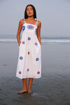 Nimo With Love Agate Organic Cotton Dress in White with Lotus Embroidery - Arielle Clothing