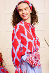 Nimo With Love Broom Linen Blouse in Ikat Red - Arielle Clothing