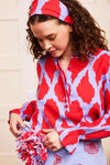 Nimo With Love Broom Linen Blouse in Ikat Red - Arielle Clothing
