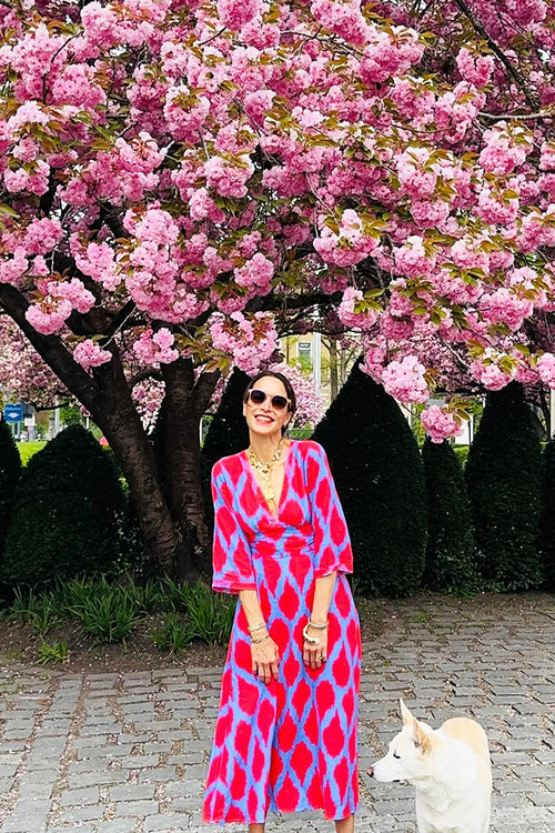 Nimo With Love Sarsparilla Linen Maxi Dress in Red - Ikat - Arielle Clothing