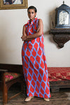 Nimo With Love Sundrop Maxi Linen Dress in Red Ikat - Arielle Clothing
