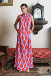 Nimo With Love Sundrop Maxi Linen Dress in Red Ikat - Arielle Clothing