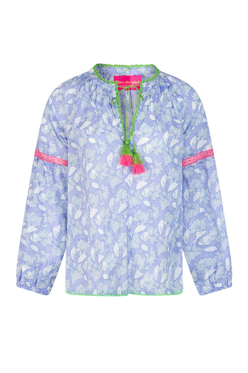 Place du Soleil Lila Print Cotton Top in Lilac - Arielle Clothing