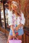 Place du Soleil Embroidered Cotton Blouse in White - Arielle Clothing